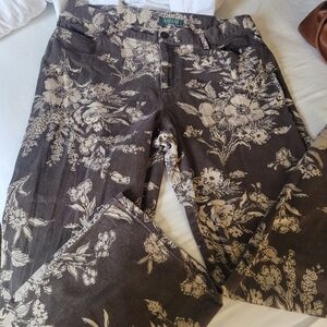 Lauren Ralph Lauren Floral Pants Women's Size 14 Brown Roses High Rise